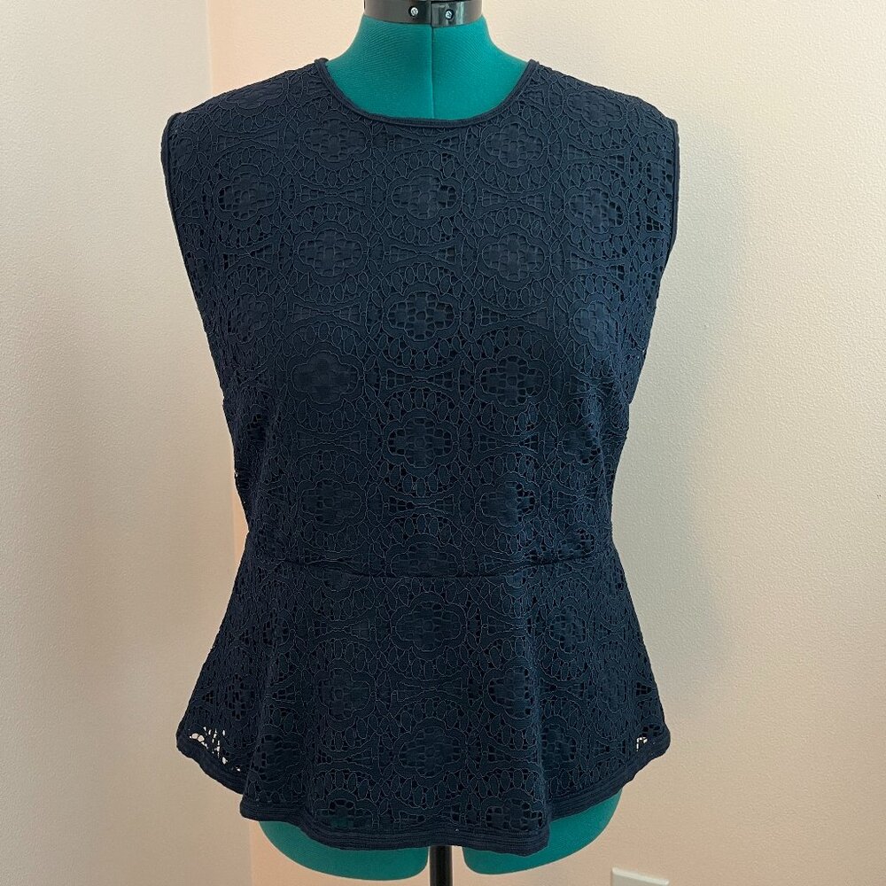 NWOT Ann Taylor Blue Lace Sleeveless Peplum Top